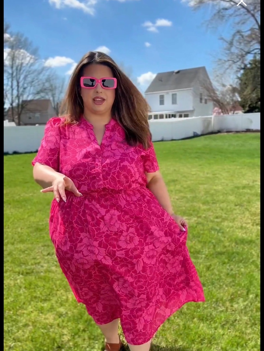 Plus-Size Fuchsia Floral Midi Dress